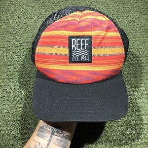 Reef Trucker Hat Native Pattern Black Orange Adult Size Adjustable Mesh Cap